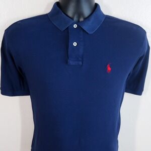 Polo Ralph Lauren Classic Fit Mesh Cotton Polo Shirt Navy Men's L Red Pony Logo